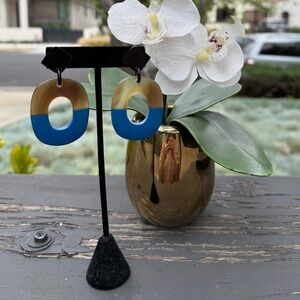 Blue and brown buffalo horn lacquer earrings